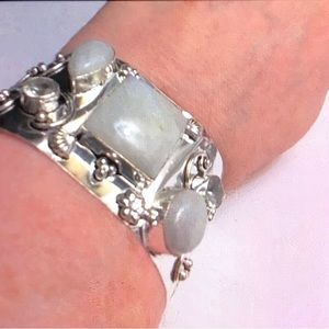 Stunning 925 Sterling Silver Moonstone Cuff Bracelet